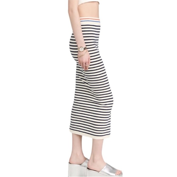 KULE x Anthropologie Dee Knit White Blue Striped Nautical Pencil Tube Maxi M - Picture 4 of 12